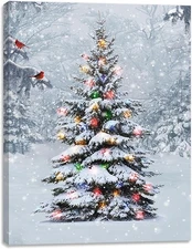 alottagifts Christmas Tree Lighted Canvas Wall Art Print 16" x 12" With Timer
