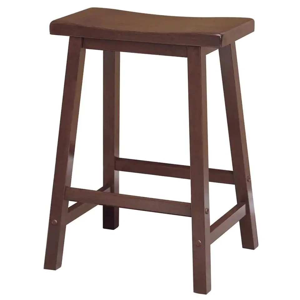 Winsome Wood Counter Stool Walnut Finish Saddle Seat Backless 24 in. Height - Image 2 of 4