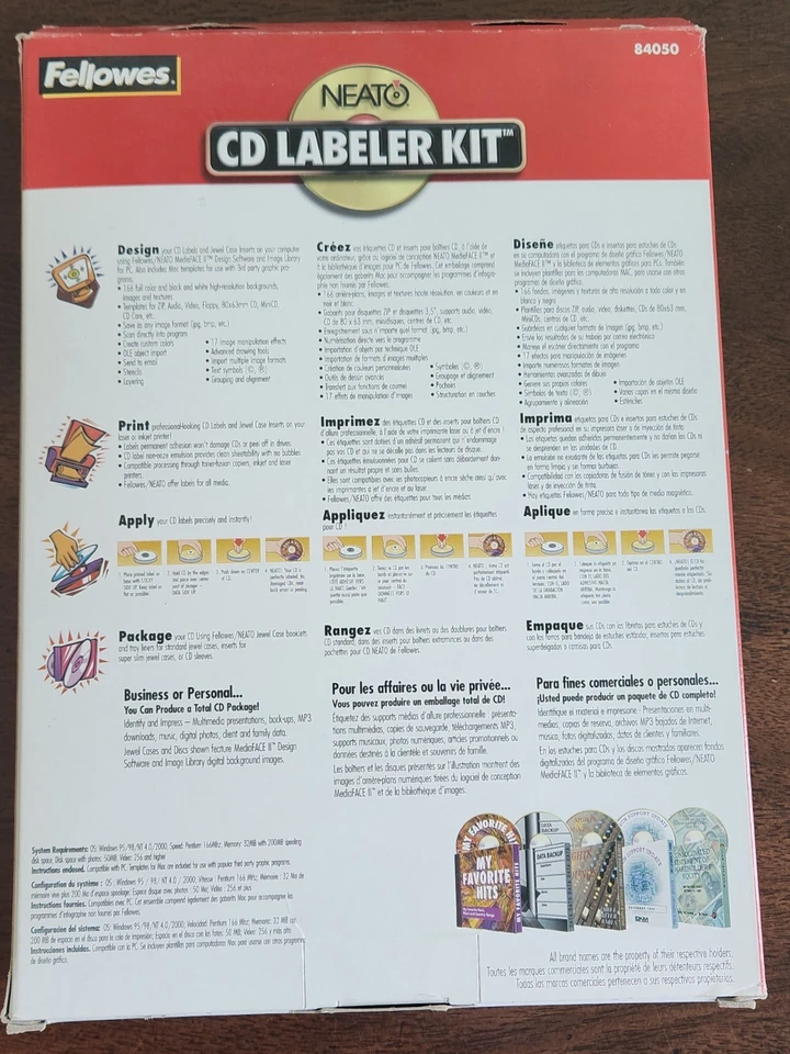 ¡¡NUEVO!! KIT ETIQUETADOR CD ~ FELLOWES NEATO PAQUETE ESPECIAL #852190 Foto 2 de 2