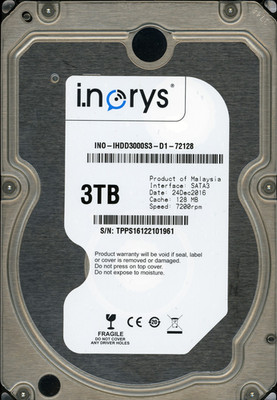 3TB i.norys SATA3 HDD 7200rpm 128MB 3.5'' Festplatte Typ: INO-IHDD3000S3-D1-72128