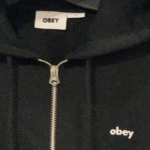 Obey Tab Zip Hoodie Sweatshirt Black Full Zip - Picture 2 of 6