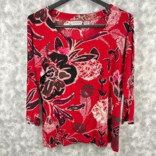 2000s Vtg Chico's Travelers Red Floral Stretch Top Size 2L USA Made