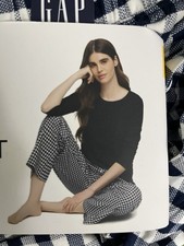 Gap Women's Flannel Pajama Set MEDIUM NEW Blue Checkered Pockets