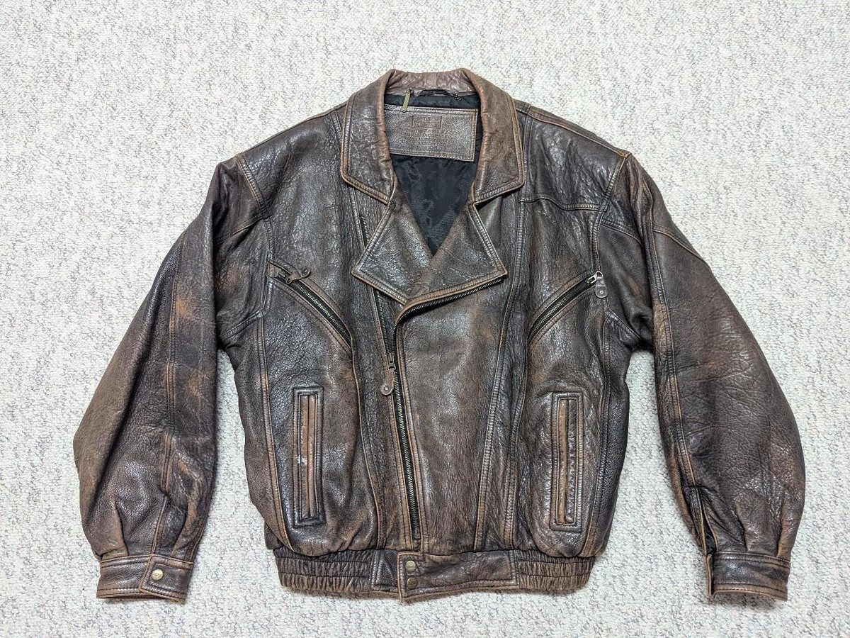 vintage 1990s bomber jacket MAD MAX brown leather L broke-in