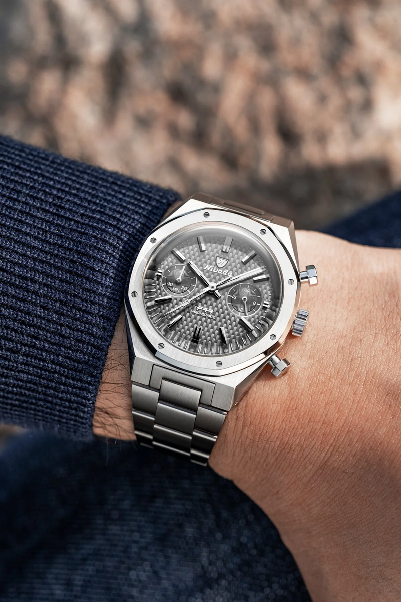 Nivada Grenchen 68001Q77 F77 Chrono Mecaquartz Grey 38mm | eBay