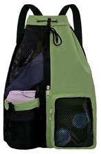 Mesh Beach Backpack Wet Pocket Drawstring Pool Bag Waterproof Swimming Gym