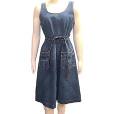 Vtg Joni Blair Jumper Overall Dress Juniors 13 Blue Denim Belted Pockets Cowgirl