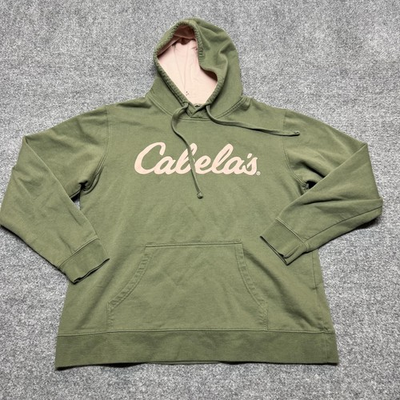 #ad Cabela#x27;s Hoodie Womens Large Green Fleece Pullover Kangaroo Pocket Logo Outdoor $21.99