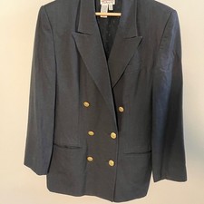 Vintage Talbots Black Blazer with Gold Buttons and Shoulder Pads 90's Fashion