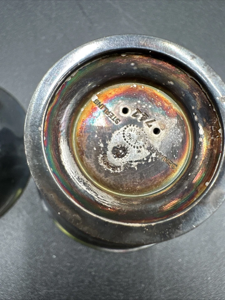 Par de salinas abiertas antiguas Georg Jensen azul esterlina y cobalto con cucharas Foto 3 de 4