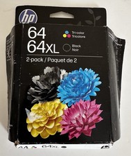 2-PACK HP GENUINE 64XL Black  64 Tri-Color Cyan Magenta Yellow SEALED, 01/ 28