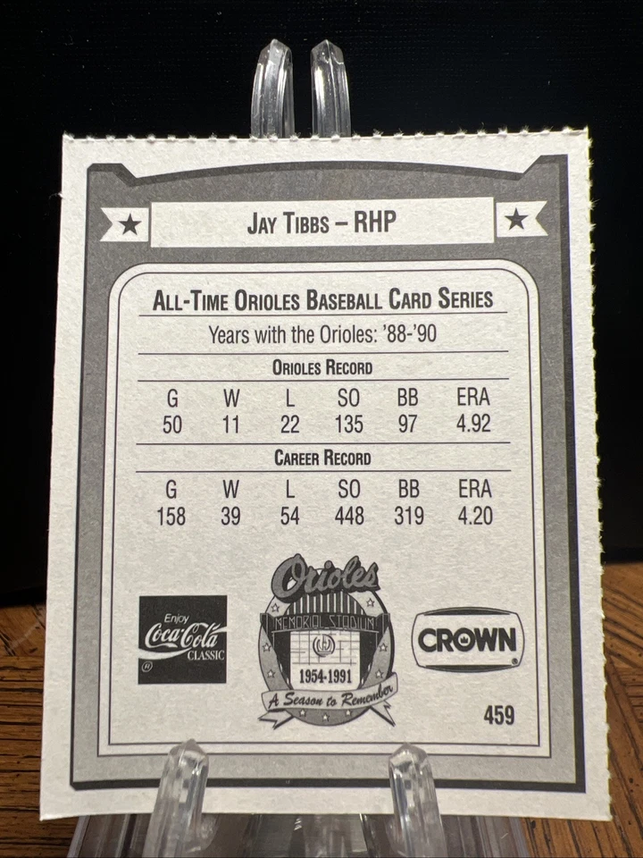 1991 All-Time Baltimore Orioles Team Issue Jay Tibbs #459 - Image 2 of 2