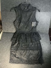 NWT Lulus Kiss and Spell Black Crochet Lace Peplum Mock Neck Mini Dress Small S