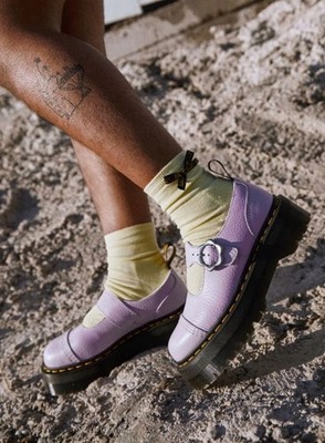 Dr Martens Addina Flwr Lilac Purple Leather Mary Jane Platform Women's Size 7