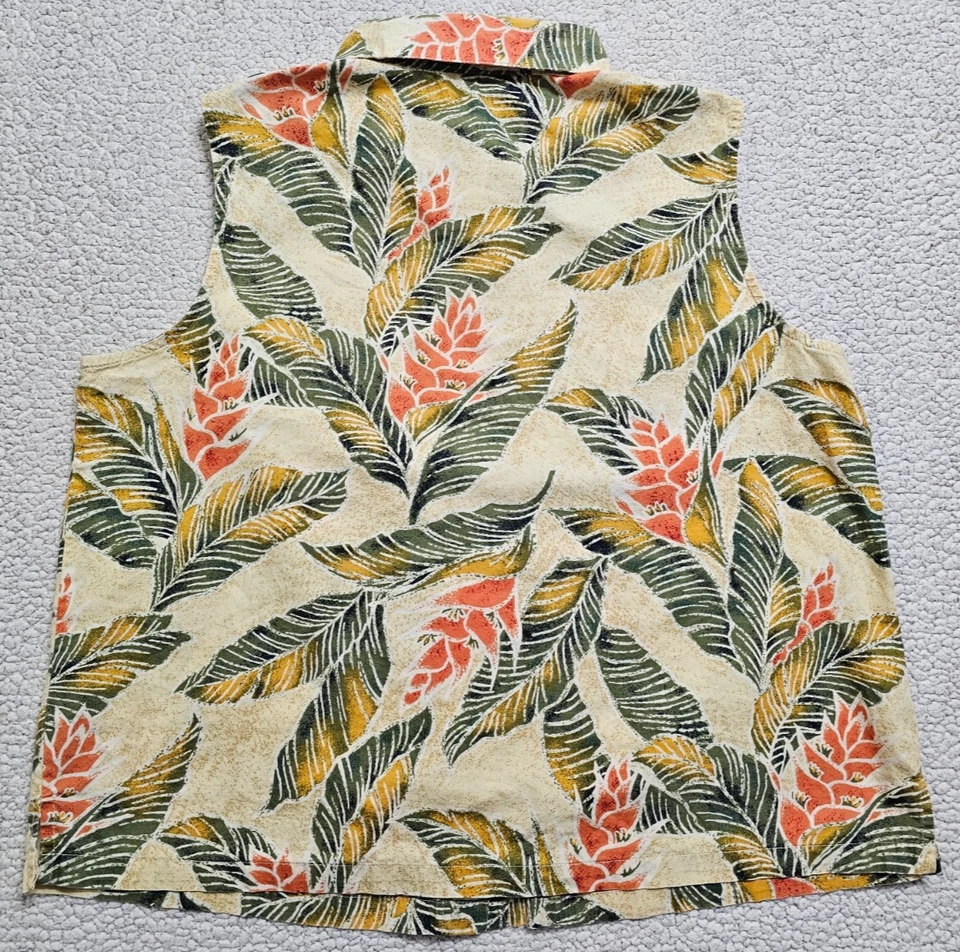 Camisa Feminina Hilo Hattie Tamanho G Amarela Sem Mangas Floral Aloha Havaí Vintage - Imagem 3 de 4