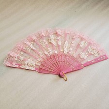New flamenco fan abanico pink rose pattern with lace prop