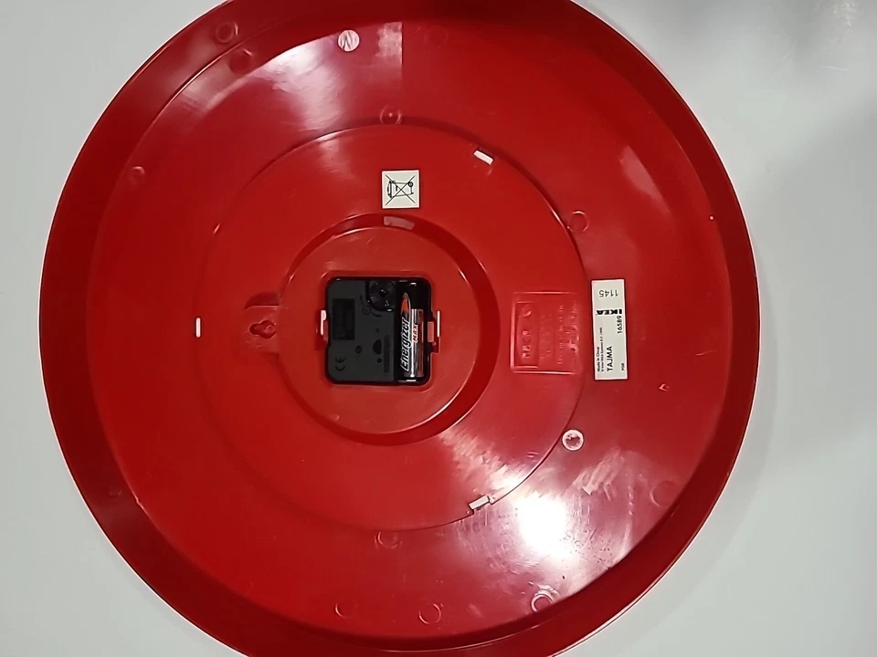 Vtg 1999 Ikea TAJMA Memphis Style Wall Clock Red Quiet 14.75" Post Modern Works - Image 2 of 2