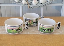 Artmark Holstein Cows in Pasture w/Church & Farmhouse, Cow Handle Soup Mugs 3-PC