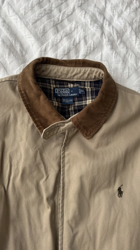 Chaqueta Polo Ralph Lauren Para Hombre XXL Tostado Caqui Forrada a Cuadros Cuello Pana De Colección Foto 2 de 4