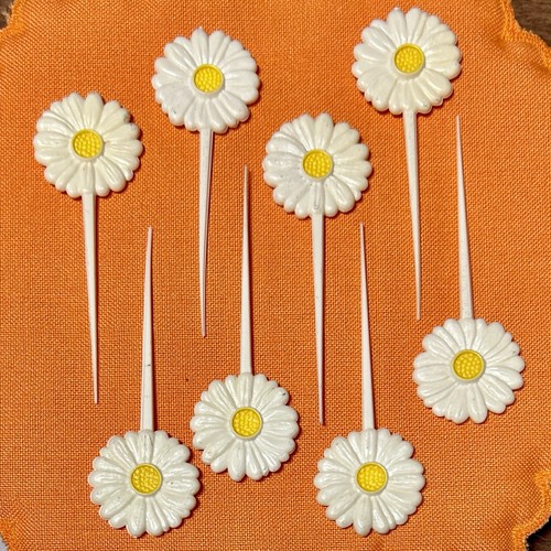 Vintage Hallmark Plastic Daisy Flower Party Picks Food Toppers Decorations Set 8