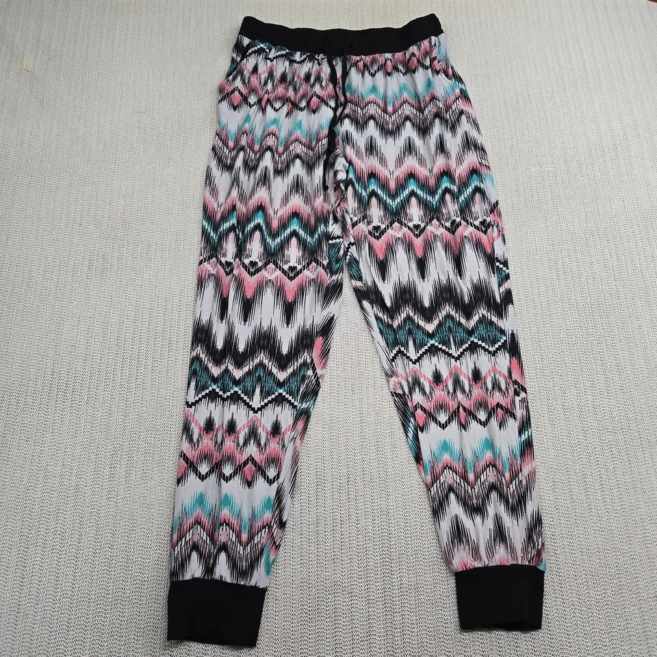 Pantalones rue21 Mujer XL Negro Rosa Zig Zag Jogger Salón Elástico Cordón Boho Foto 2 de 4