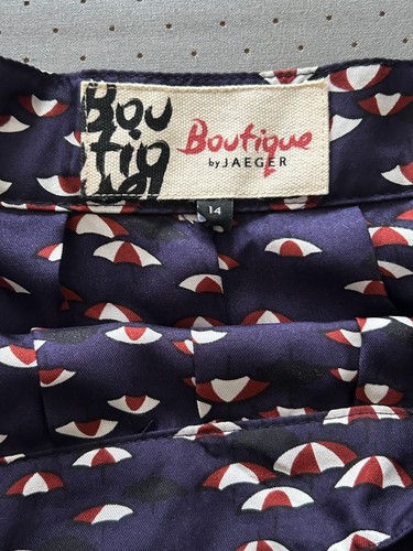 New UK 14 Boutique By Jaeger Pure Silk Navy Umbrella Print Pleated Short Skirt - Picture 4 of 5