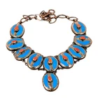 Copper Sleeping Beauty Turquoise Stone Red Coral Chain Electroformed Necklace