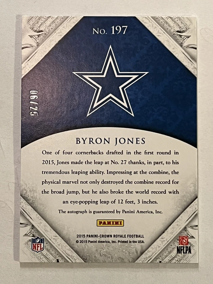 2015 Panini Crown Royale Rookie Signature /25 Byron Jones #197 Rookie Auto RC - Image 2 of 3
