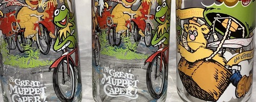 Juego de 3 vasos Kermit Fozzie Gonzo The Great Muppet Caper 1981 - Imagen 8 de 9
