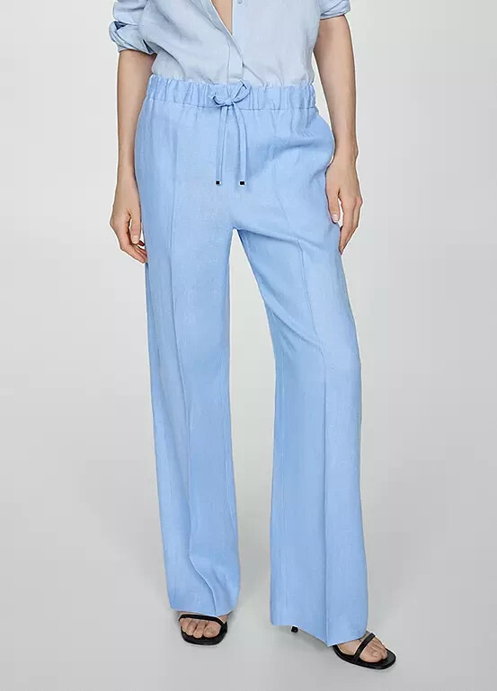 Mango Trousers Samara - Pale Blue Linen UK 8 (FM120-1)