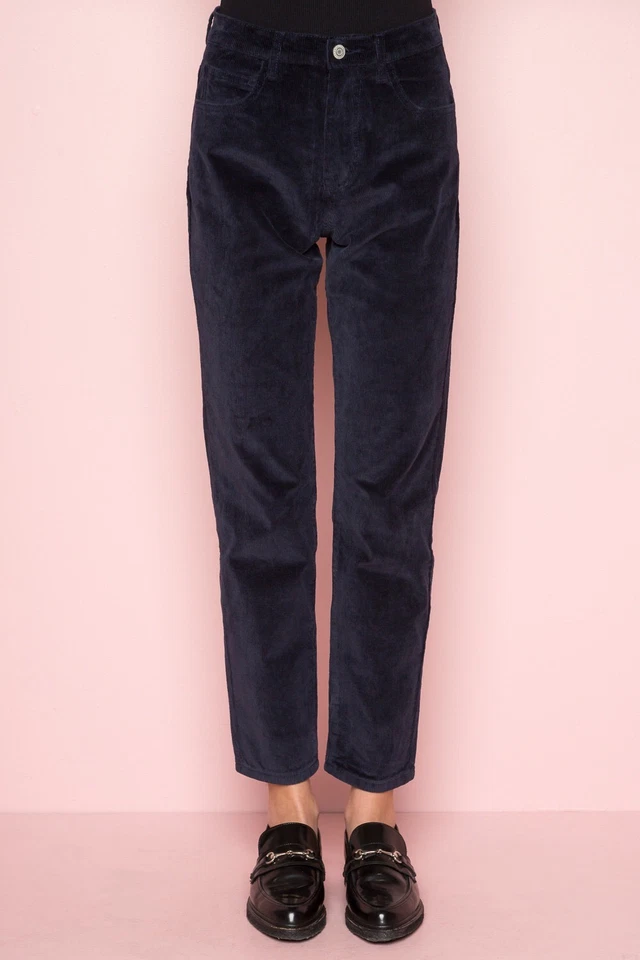 Pantalones de pana Brandy Melville azul marino acanalados cintura alta JANE Tilden talla S Foto 4 de 4