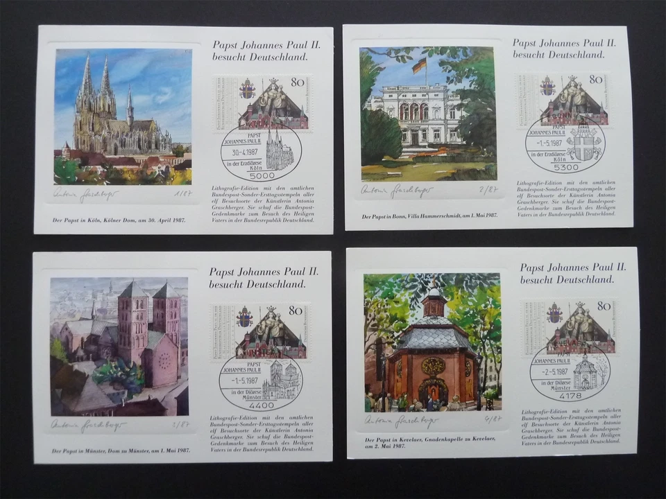 ALEMANIA MK 1987 PAPA VISITA ALEMANIA LITOGRAFÍA-EDICIÓN 11 CARTAS CPL. !! m1140 Foto 4 de 4