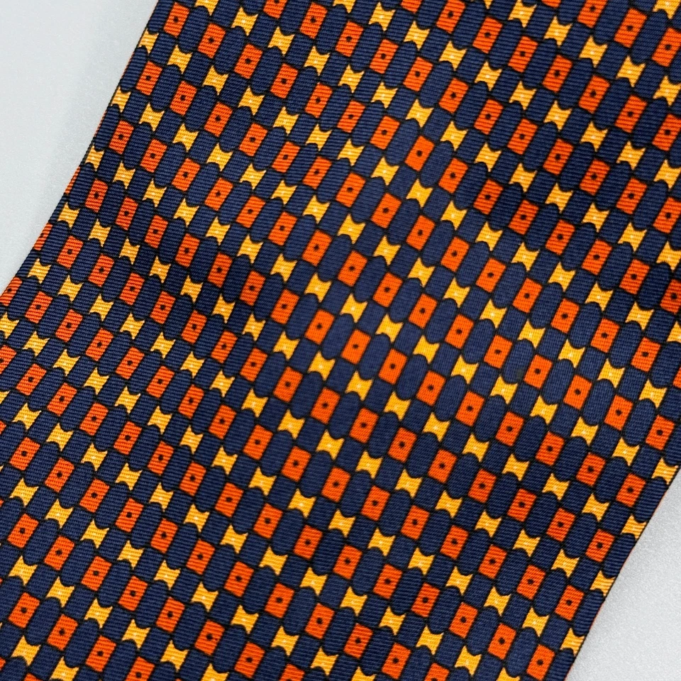 Corbata Battistoni Para Hombres Naranja Azul Arte Geométrico Seda Corbata de Lujo Hecha en Italia Foto 3 de 4