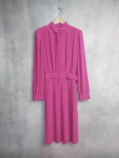 VINTAGE DRESS 16, FITS 12. PINK SPOTTY, TIE AND COLLAR. BELTED. PLEATED SKIRT.