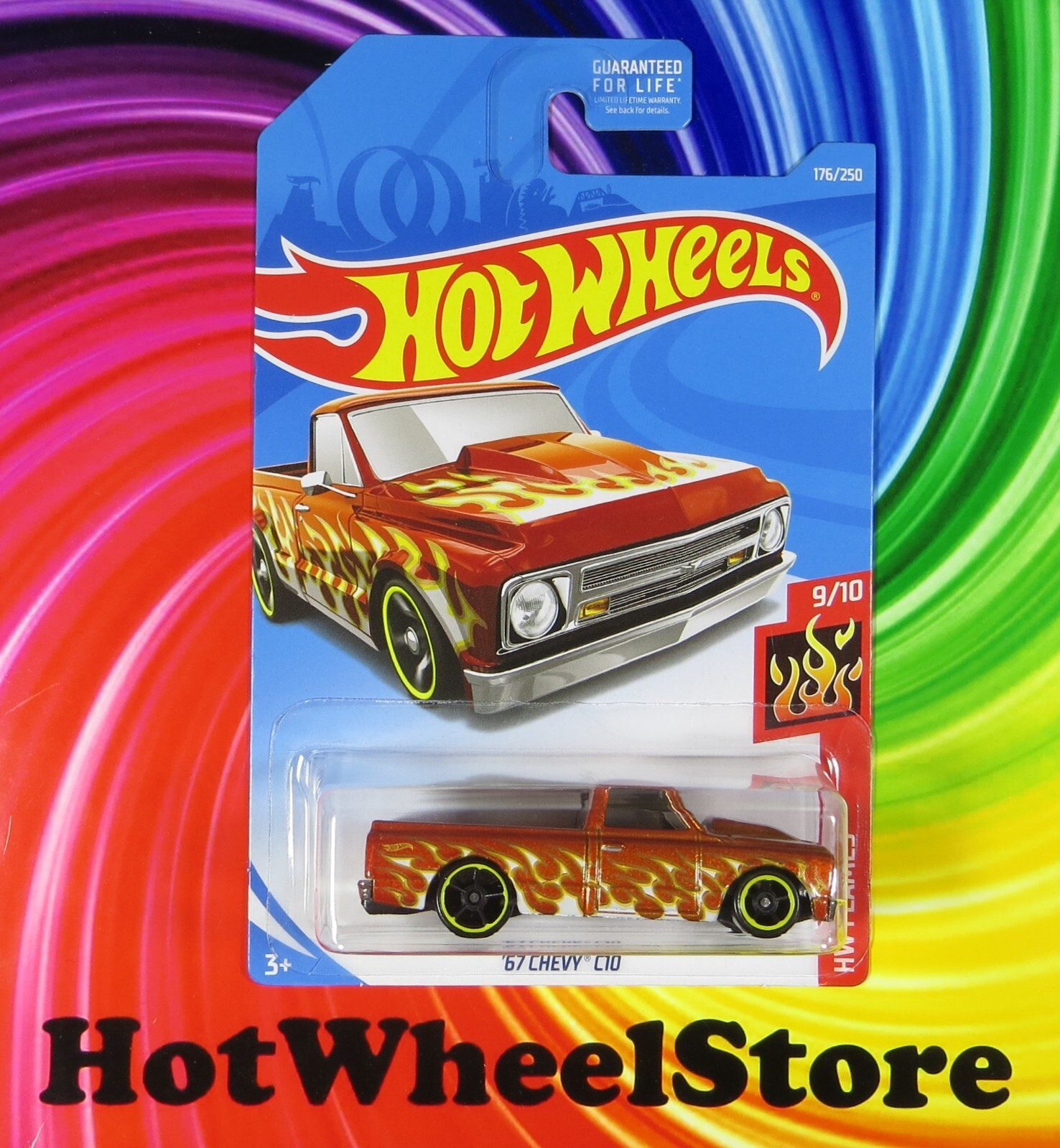 2019  Hot Wheels   Orange   '67 CHEVY C10     Flames   Card #176   HW18-082824