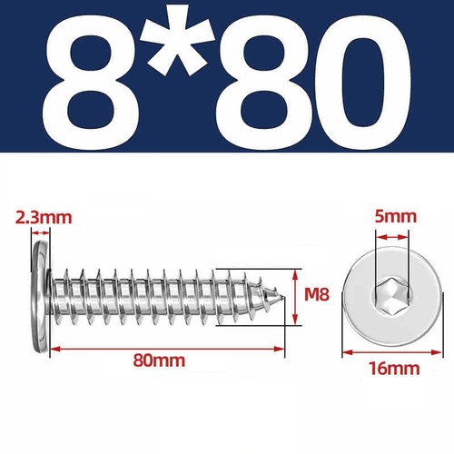 304 Stainless Steel Flat/Round Head Hexagon Socket Self Tapping Screws Hex M2-M8 - Bild 107 von 107