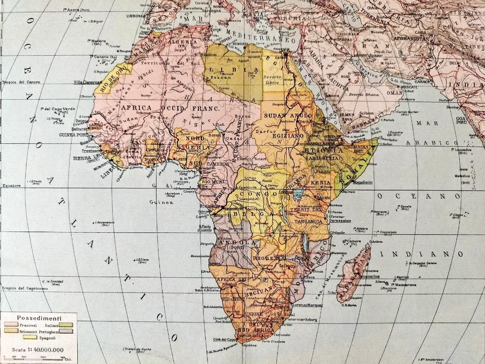 VTG 1900s Africa Fisica Geographical Map Italian Orig 15" x 12" C29-9 - Image 4 of 4