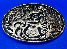 Gold  Black Color Vintage Western Flower Swirl Design Belt Buckle