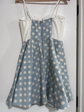 Mink Pink Sugar Magnolia Blue and Ivory Polka Dot Dress Small