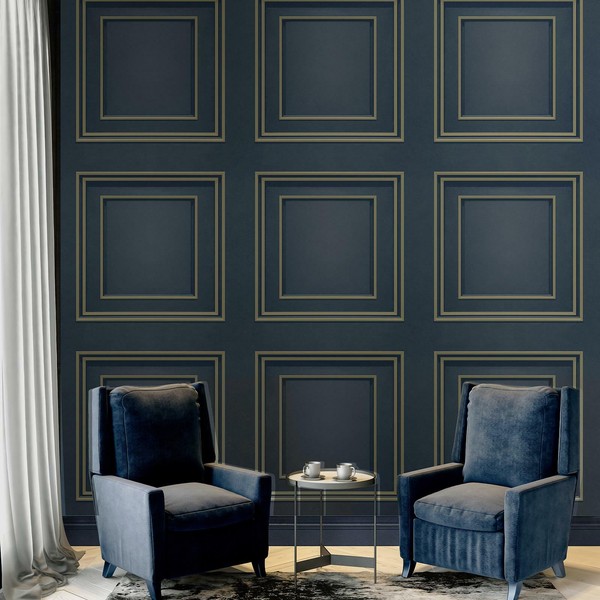 Belgravia Amara Strukturierte Holz 3D Vinyl Tapete 7385 Gold Dunkelblau-image
