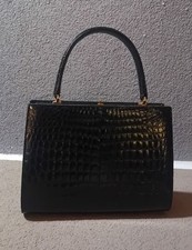 Borsa a mano anni '50-'60 in alligatore nero, vintage deluxe made in Italy 