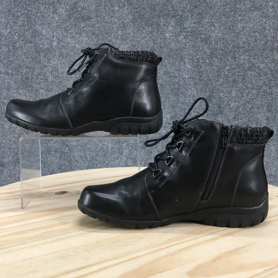 Botas Propet para mujer 7H Delaney botín con cordones al tobillo WFV002L negras de cuero planas Foto 2 de 4