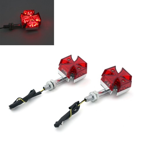 2x Custom Red Maltese Cross LED Turn Signal Light For Motorcycle B