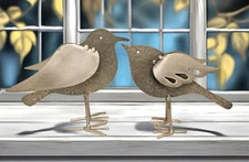 Pair Metal Bird Art Garden Decor Bird Statuary Handmade Decor Robin Mockingbird