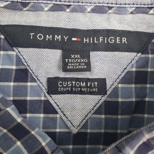 Camisa para hombre Tommy Hilfiger de ajuste personalizado azul a cuadros con botones talla XXL - Imagen 3 de 9