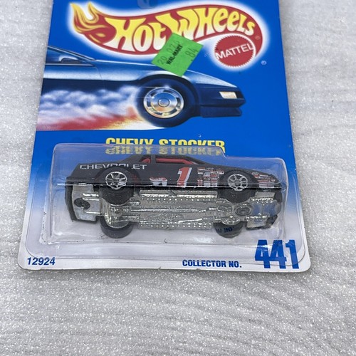 Carta Hot Wheels 1991 Blu/Bianco #441 CHEVY STOCKER Nero Cromato 7 Raggi Ruote - Foto 4 di 4