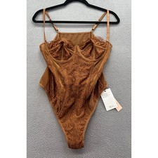 Micas Bodysuit Lingerie Teddy Top Size Large Brown Lace Mesh Underwire NWT