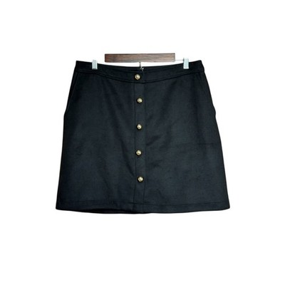 Women's Loft Black Wool Blend Skirt w/ Stylish Gold Button Accent - NWT -Size 10