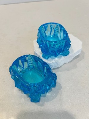 RARE VTG  LOT of 12  Open Salt Dishes EAPG Sea Blue Diamond & Zipper Pattern