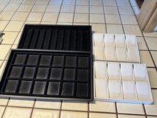 White Faux Leather and Black Jewelry Display Cases. Stackable Trays. Some Flaws